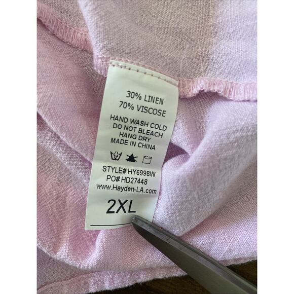 Hayden Los Angeles Womens 2XL Cotton‎ Pink Linen Blend Peasant Boho Top - Picture 8 of 8
